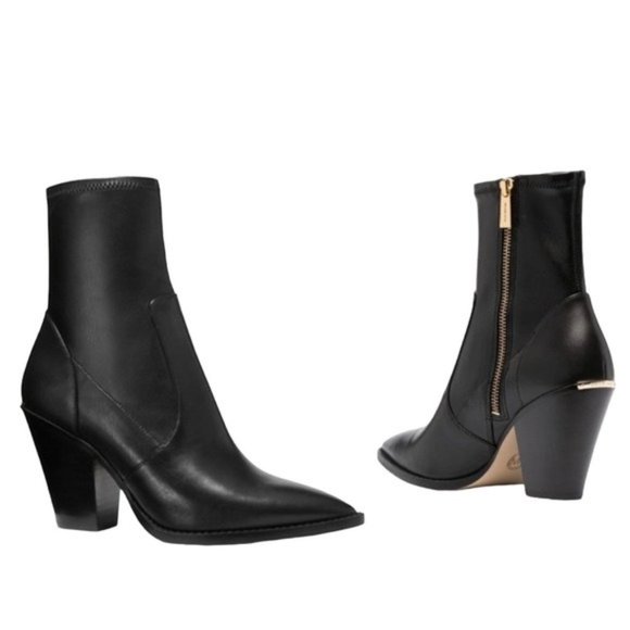 MICHAEL Michael Kors Shoes - MICHAEL Michael Kors Leather Dover Heeled Boots Black with Side Zip Size 9.5 NWT